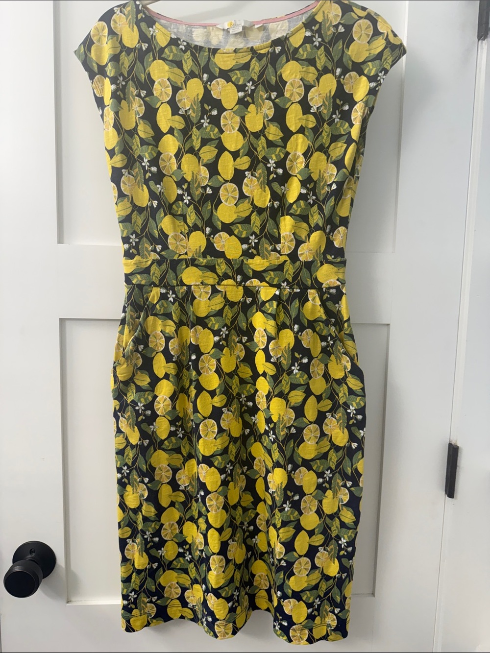 Boden Jersey Dress in Navy and Yellow Lemon Print - Picture 3 of 10